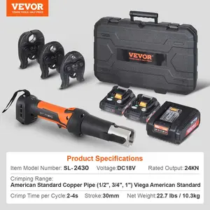 VEVOR Mini ProPress Tool, 18V Electric Pipe Crimping Tool for 1/2, 3/4, 1 Copper Pipes, Press Tool Kit with 3 Pro Press Jaws, 2pcs 18V 2AH Battery, Fast Charger Carrying Case