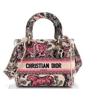 Pre-owned Dior Raffia Top Handle Bags Christian Lady D Lite Bag Embroidered Medium by Rebag