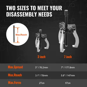 VEVOR Gear Puller Set, 3 and 7 Puller Kit, 3 Jaw Gear Bearing Flywheel Pulley Removal Tool, 2 or 3 Reversible Jaws Wheel Puller, Vertically and Horizontally, External and Internal, 2-Piece
