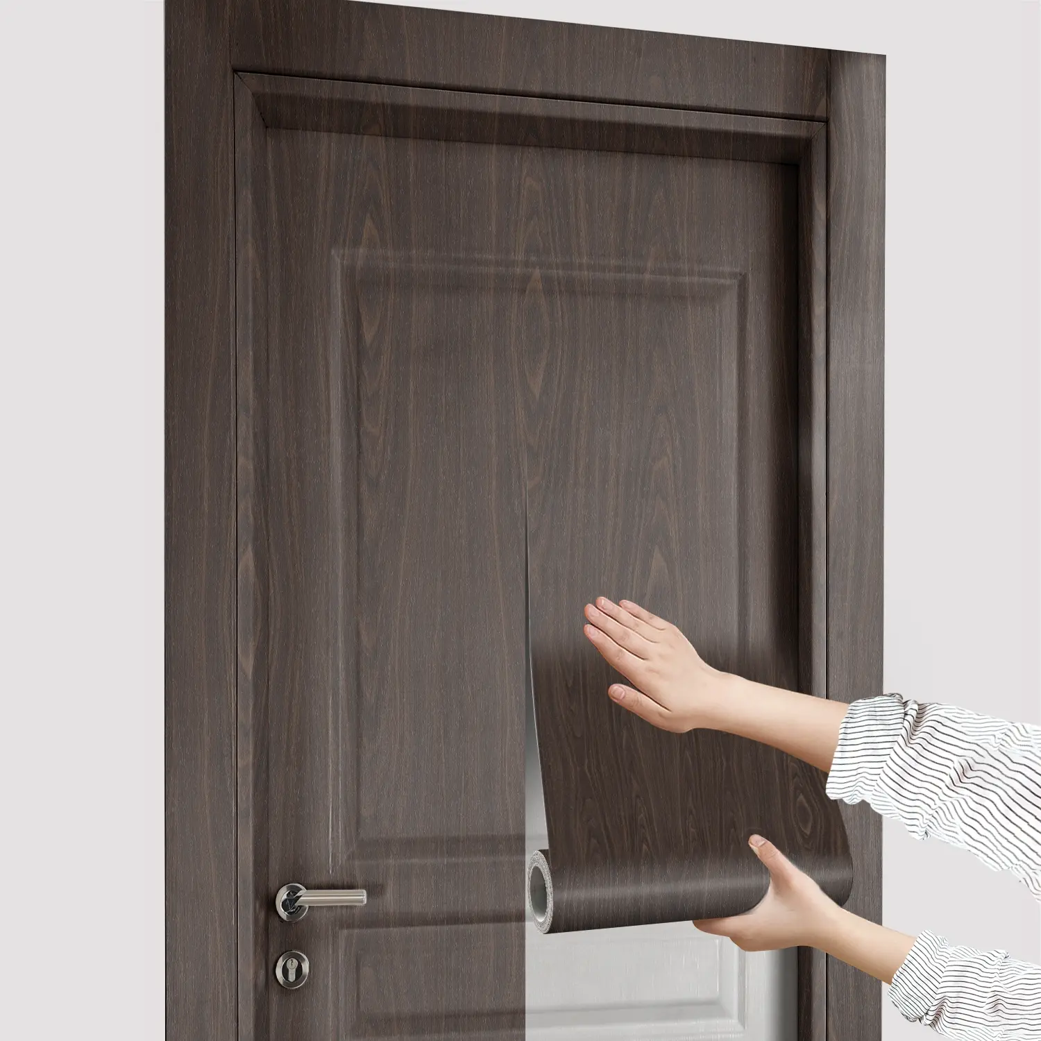 Wood Grain Pattern Door Sticker, 1 Count Waterproof Self-adhesive Wallpaper, Removable Wall Decoration for Home Living Room Bedroom Kitchen Office
