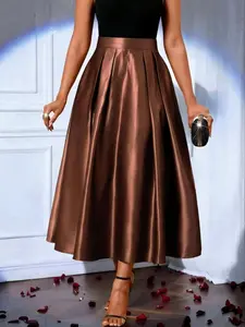 Women's High Waist Satin Dress, Elegant Fashion for Vacation Parties, Birthday Celebrations, Wedding Guests, Formal, Casual, All Seasons