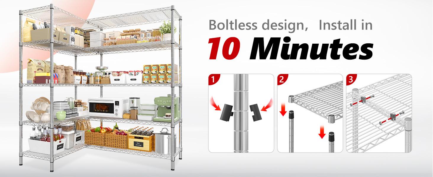 Raybee Shelf 5-Tier Adjustable Twin Shelves 1400 lbs Wire Shelving Unit for Storage Rack Heavy Duty Garage Metal Shelf Pantry Kitchen Shelving, Chrome