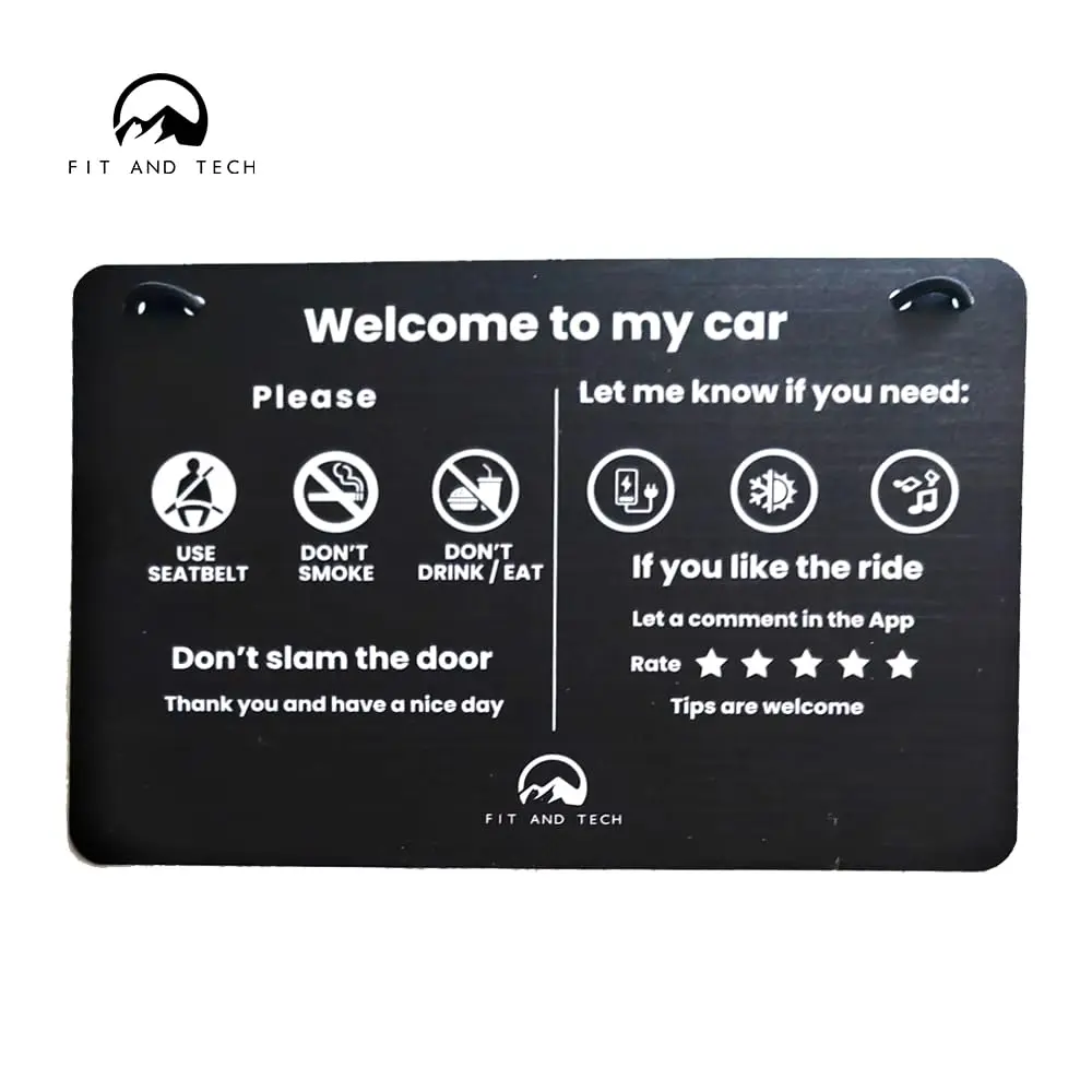 FIT AND TECH Pro Rideshare Signs and High Adhesive Stickers Bundle (2 Signs + 6 Window Stickers) 9x6in Vinyl Decals for Rideshare Drivers with Seatbelt, No Smoking, No Eating/Drinking, Tips, 5-Star Reminders