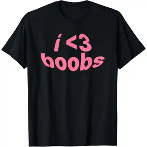Casual Round Neck Shortsleeve Fashion Cotton Graphic Tees Streetwear I Love Boobs Slogan T-Shirt