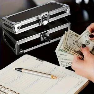Lockable Aluminum Cash Box -Black Multifunctional Secure Storage for Jewelry Cash Coins Bank Cards & Keys Portable Hidden Safety Box for Home Office Travel Discreet Security