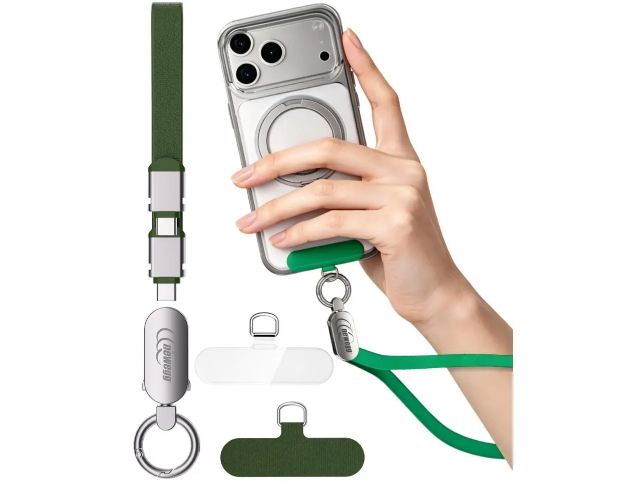 Newegg NEC10 2-in-1 Phone Wrist Strap & Charging Cable, 240W USB-C to USB-C Fast Charging Cord 0.98FT, Anti-Theft Anti-Drop Phone Lanyard, Hands-Free for iPhone Samsung Android, Daily Outdoor Use
