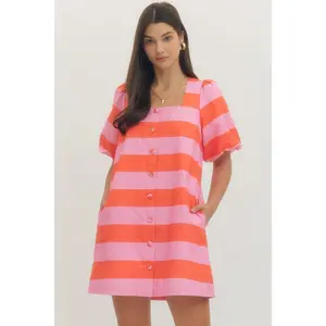 Entro Puff Sleeve Stripe Dress (D29630)