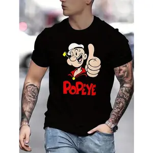 Men'S Novelty Popeye Graphic T-Shirt - Breathable Short Sleeve, Casual Crew Neck Tee with Thumbs-Up Design, Lightweight Polyester Fabric, Perfect for Summer & Spring, Everyday Tshirt |   Playful Design |