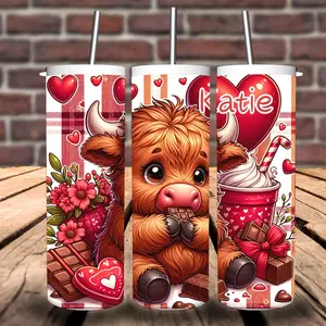 Valentine's Day Gift,  Personalized Valentine's Tumblers,  Valentine's Highland Cow Tumbler, Valentine's Gift for Daughter, Valentine's Gift for her.