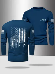 Men's Long Sleeve Round Neck T-Shirt, Polyester Fabric, Slight Stretch, Casual Style, Regular Fit, Spring & Fall Outdoor Sports Wear, Athletic Sports Clothing