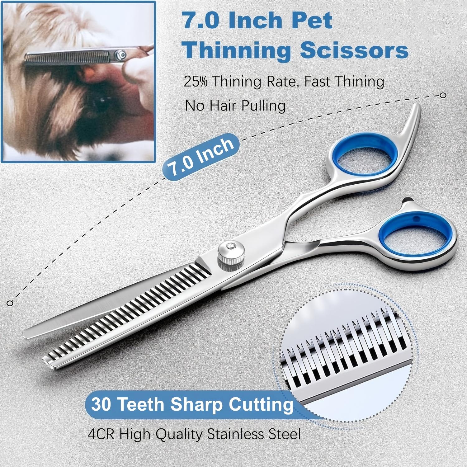 7-in-1 Professional Stainless Steel Dog Grooming Scissors With Safety Round Tip, Titanium Coated Heavy Duty Dog & Cat Grooming Scissors Set With Straight & Thinning & Curved Scissors & Comb, Pet Grooming Scissors Kit For Dogs, Cats & Other Animal