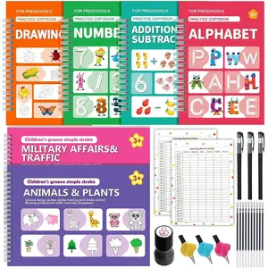 6 Pack Magic Grooved Writing Practice Books for , Handwriting Practice with Pen,Pencil Grisp,Cute Seal and Learning Schedule ,Pecfect Tracing Copybook for    3-8