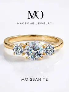 1 Pc Elegant Three Stone Copper Ring with 1.0ct Synthetic Moissanite for Women Engagement Wedding Fine Jewelry