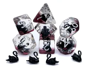 Black Swan Resin DnD Dice Set: 7 Piece RPG Dice with Intricate Bird Designs for Dungeons and Dragons Pathfinder and Other RPG Games