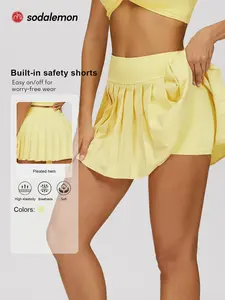 Women's Sporty Stretch Pleated Skirt, Hidden Pocket Yoga Fitness Short Dress, Slim-Fitting Elastic Waist Dance Running Outdoor Wear, Sporty Breathable Athletic Skorts, Active Skort Skirt