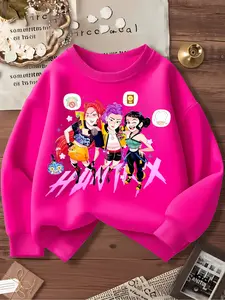 Women's Wednesday Cartoon Print Sweatshirt, Sweet Cool Dark Style, Elastic Fabric, Casual Fitted Design, Perfect for Outdoor & Indoor Activities