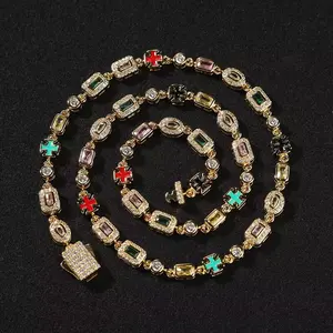 【PANG Jewelry】Hip-Hop New 6mm Colored Gemstone Bracelet - Unique   Fashionable  And Personalized Diamond-Studded Necklace for Both Men and Women  Trendy Accessory