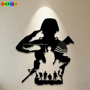 1pc Military Silhouette Metal Wall Art, Patriotic Military Statue Mural, Ideal Gift for Veterans Day, Memorial Day, Military Decor Enthusiasts, Perfect for Outdoor Fence & Indoor Living Room Wall, Stunning Patriotic Home Decor