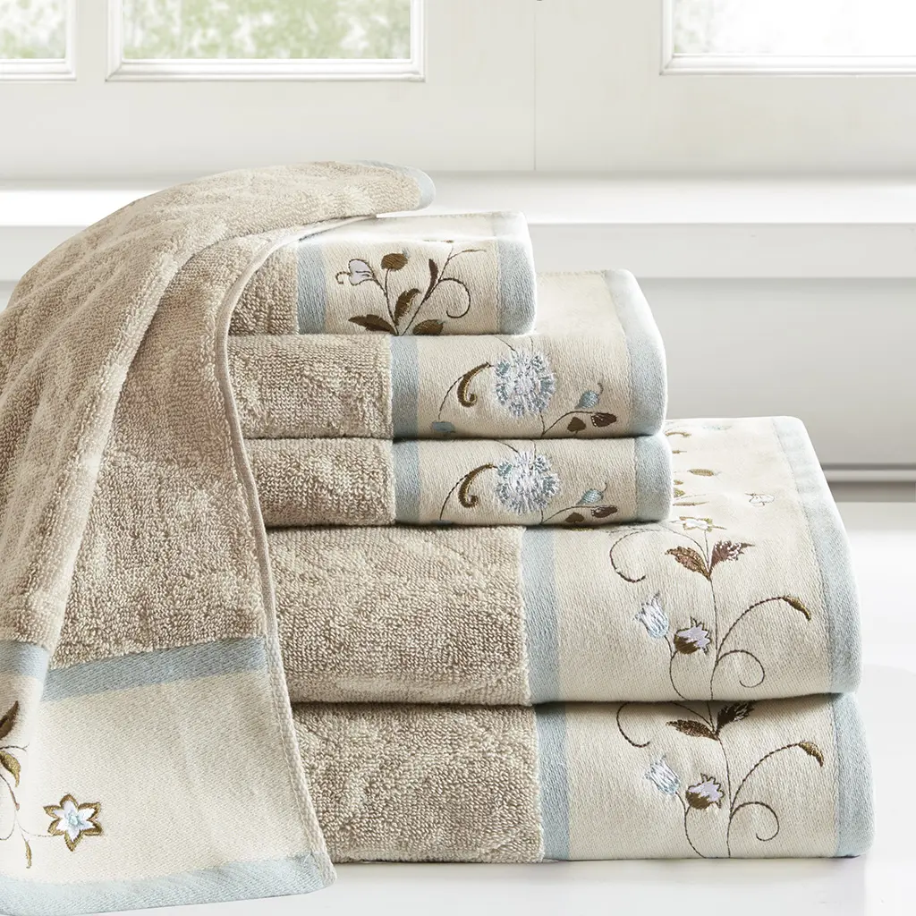 Embroidered Cotton Jacquard 6 Piece Towel Set Embroidered Cotton Jacquard 6 Piece Towel Set