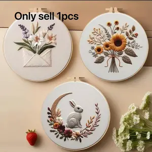 Flower & Rabbit Pattern Embroidery Kit, DIY Embroidery Kit, Cross Stitch Kit for Beginners, DIY Embroidery Supplies, Embroidery Patterns, Sunflower Embroidery, Beginner Friendly