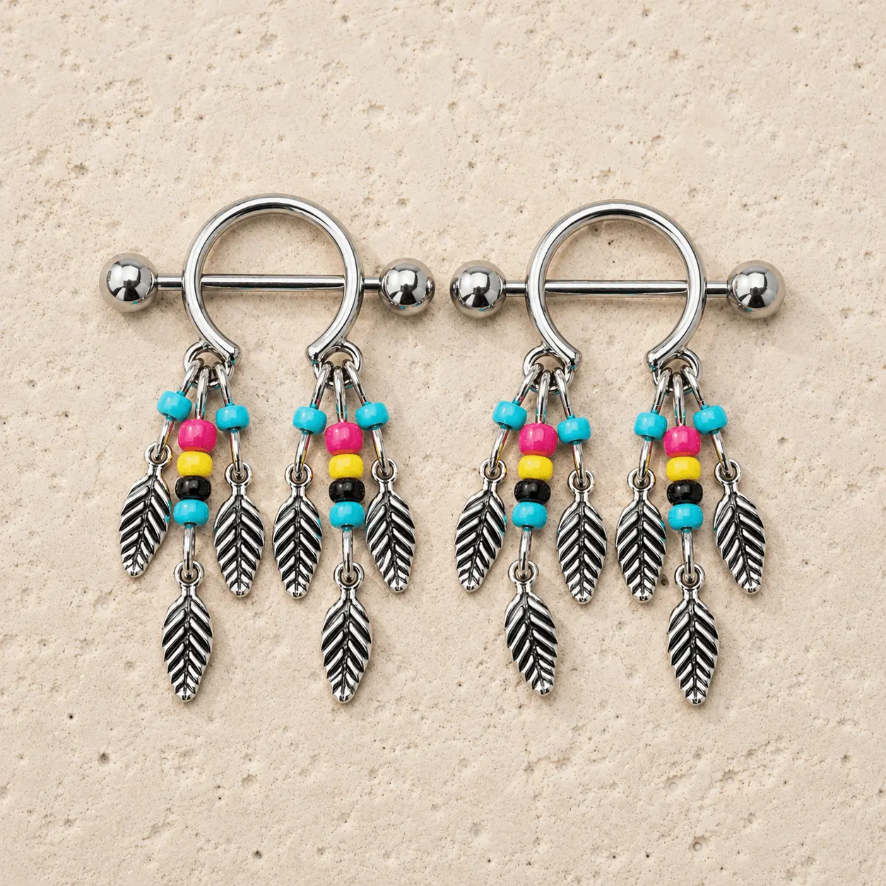 Beaded Feather Dream Catcher Nipple Shield 14G Pair