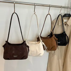 Women Suede Hobo Bag Minimalist Underarm Shoulder Bag Casual Crossbody Bag for Daily Work