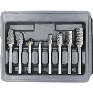 8pcs Carbide Burr Set with 1/4''(6.35mm) Shank Double Cut Solid Carbide Rotary Burr Set for Die Grinder Drill, Metal Wood Carving, Engraving,Polishing,Drilling
