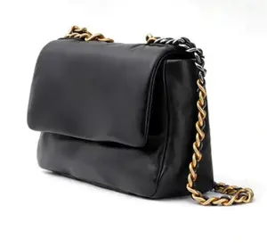 Quilted Puffer Shoulder Bag, Designer Inspired 19 Flap Crossbody with Mixed Metal Chain, Trendy Large Capacity Flap Bag for Daily & Evening