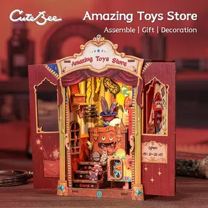 CUTEBEE DIY 3D Book Nook Kit Amazing Toys Store – Miniature Wooden Toy Shop Dollhouse, Handmade Tiny House Bookshelf Decor with LED Light | Holiday, Christmas and Black Friday Gift