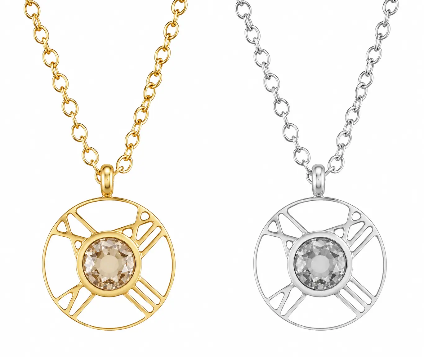 Women's Stainless Steel Gold or Silver Dainty Round Roman Numeral CZ Necklace 505