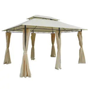 Outsunny 10' x 13' Patio Gazebo, Outdoor Gazebo Canopy Shelter with Curtains, Vented Roof, Steel Frame for Garden, Lawn, Backyard and Deck, Cream White