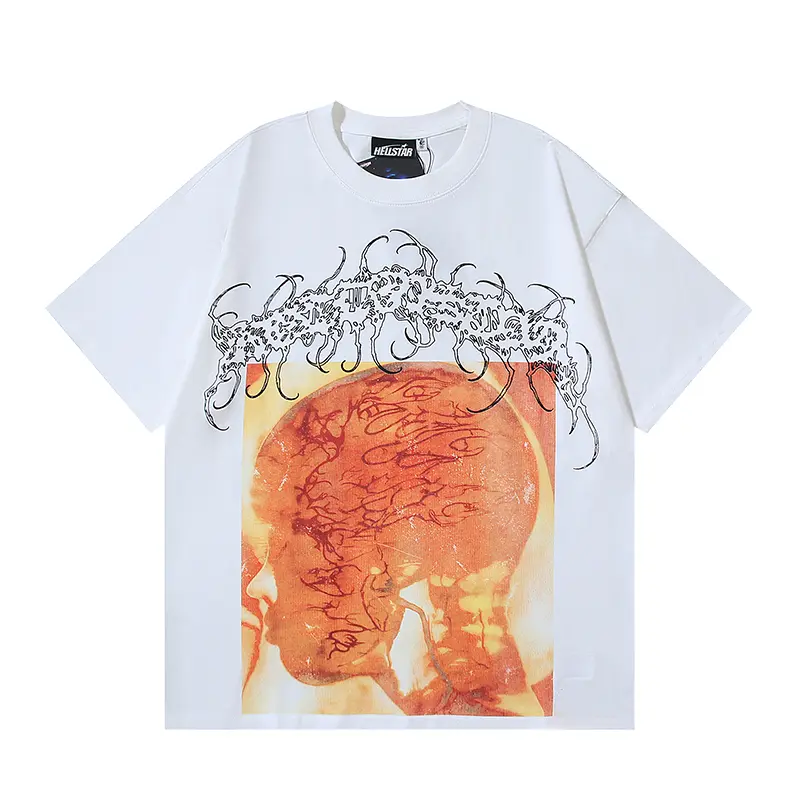 HELLSTAR Brain Vessel Thorn Crown Graphic Tee | Vintage White Oversized Y2K Streetwear | Dark Art Casual Top