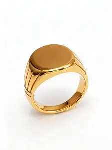 24K Gold Plated Titanium Steel Ring for Men, Waterproof, Hypoallergenic & Fashion Jewelry for Engagement, Wedding & Anniversary, Polished Round Stainless Steel Band, Size 9-12