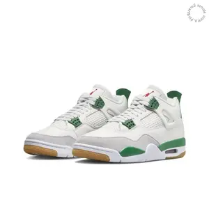 White Green Patchwork Retro 4 Mid-Top Sneakers for Breathable Leather Cushioned Casual Shoes Spring Versatile Trendy Footwear