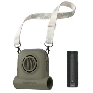 INOKRAFT Trail Fan, Clip-On Waist Fan, Includes 1 Swap-On 4Ah Rechargable Battery, 49ft/s Turbo Personal Fan, Hands-Free Portable Cooling Fan for Hiking, Camping & Outdoor Work, Moss Green (Shell White)