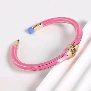 Chic Vintage Inspired Pencil Cuff Bracelet - Pink & Gold Adjustable Design Women's Fashion Jewelry