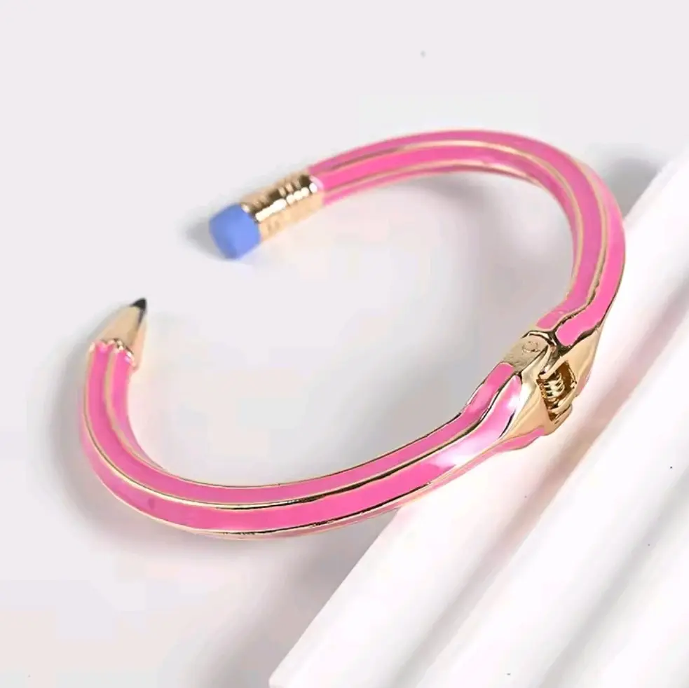Chic Vintage Inspired Pencil Cuff Bracelet - Pink & Gold Adjustable Design Women's Fashion Jewelry
