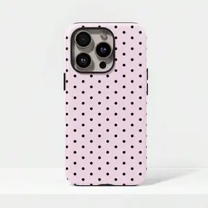 Phone Cases - Pink Base Black Polka Dot Phone Case, Cute Y2K Style. Compatible With IPhone 17, 16, 15, 14, 13, 12, 11 Pro Max Plus Models,International Version, Not The Domestic Version