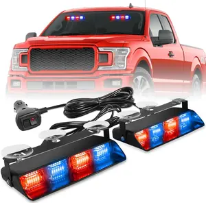 2PCS Emergency Dash Strobe Lights 8.5 Inch – 48LED Red & White Flashing Warning Light Bars for Windshield, Truck & Construction Vehicle Safety Lights, Suitable for Cars