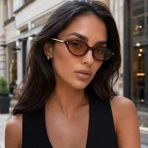 [Summer Vibes] Vintage Cat Eye Narrow Shades for Women Men, Oval Tortoise Frame Orange Lens Fashion Shades, Lightweight Summer Eyewear