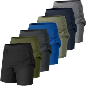 Men's 3-Pack 2-in-1 Stretch Active Quick-Dry Outdoor Sports Shorts with Liner, Male Gym Running Bottoms