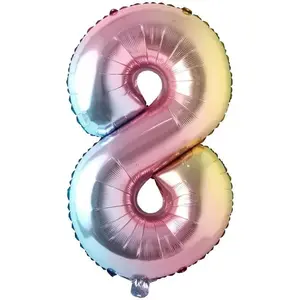 40 inch number balloons Big Size Rainbow Number Foil Helium Balloons Large Self Inflating Foil Number Balloons 0-9 for Boys Girls Birthday Party Celebration Decoration (number 8)