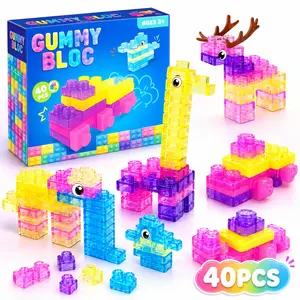 40PCS Soft Jelly STEM Building Blocks for Kids, Squishy Sensory Stacking Toy, Stretchy Colorful Construction Blocks for Preschool Learning & Creative Play