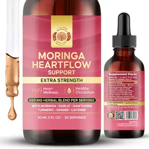 Moringa HeartFlow Support Extract – Multi-Herb Botanical Drops with Garlic, Hawthorn, Turmeric, Ginger & Cayenne | 650 MG Herbal Blend for Cardiovascular Wellness Support