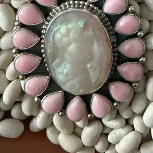 Pink conch and opal pendant