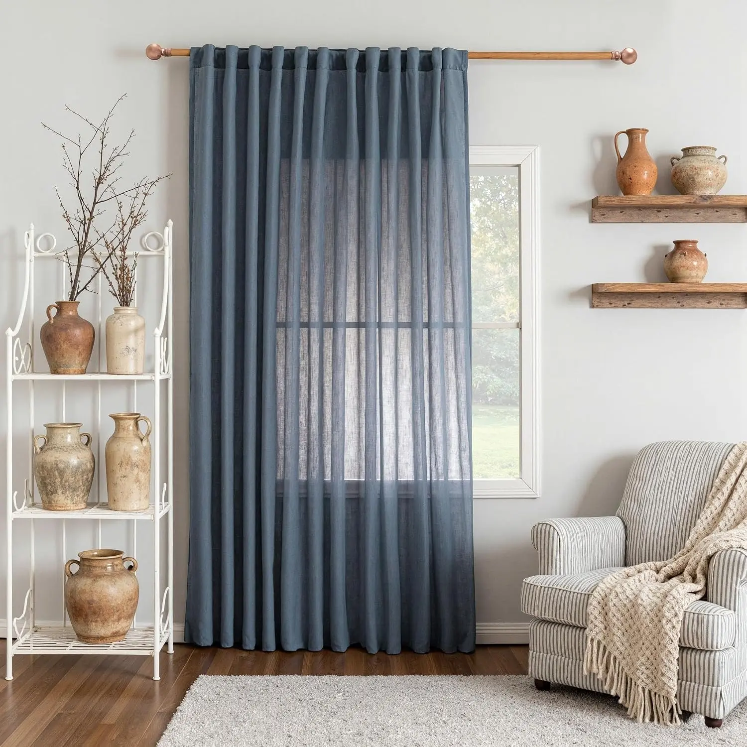 Linen Curtains for Living Room, Natural Semi Sheer Curtains & Drapes 84 inches Length 2 Panels Set Farmhouse Country Boho Style Back Tab Draperies for Sliding Glass Door, 50" Wide, Linen