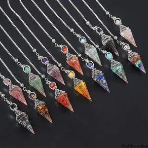 Natural Crystal Dowsing Pendulum Reiki Stone Chips Orgone Pendulums Hexagonal Pointed Reisin Spiritual Pendulo for Divination