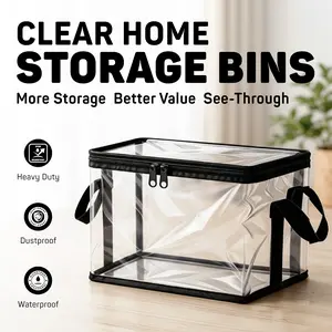 Clear PVC Storage Bag with Reinforced Handles, Double Zipper, Waterproof Dustproof Organizer Bin for Blankets, Closet, Home Organization