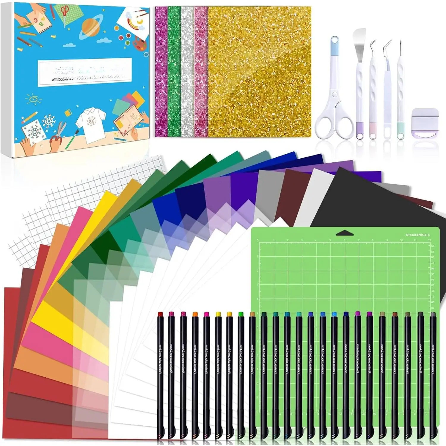 80pcs Crafting Tools & Accessories Bundle for Makers, Includes 24x0.4mm Colored Pens, Easy to Cut Supplies for Explore Air, Ideal for Christmas, Glitter Craft Projects, Birthday Gifts