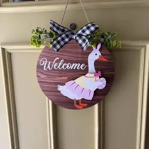 Cute Goose Sign for Front Door 16pcs Interchangeable Goose Sign Say Welcome Goose Wooden Sign for Summer Seasonal Holiday Changeable Welcome Decoration for Door Hanger Farmhouse Porch Geese Outdoor,Gift for Goose Lovers